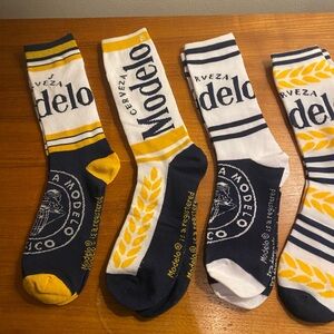 Lot of 4 Modelo Cerveza Socks - Yellow/White/Blue
